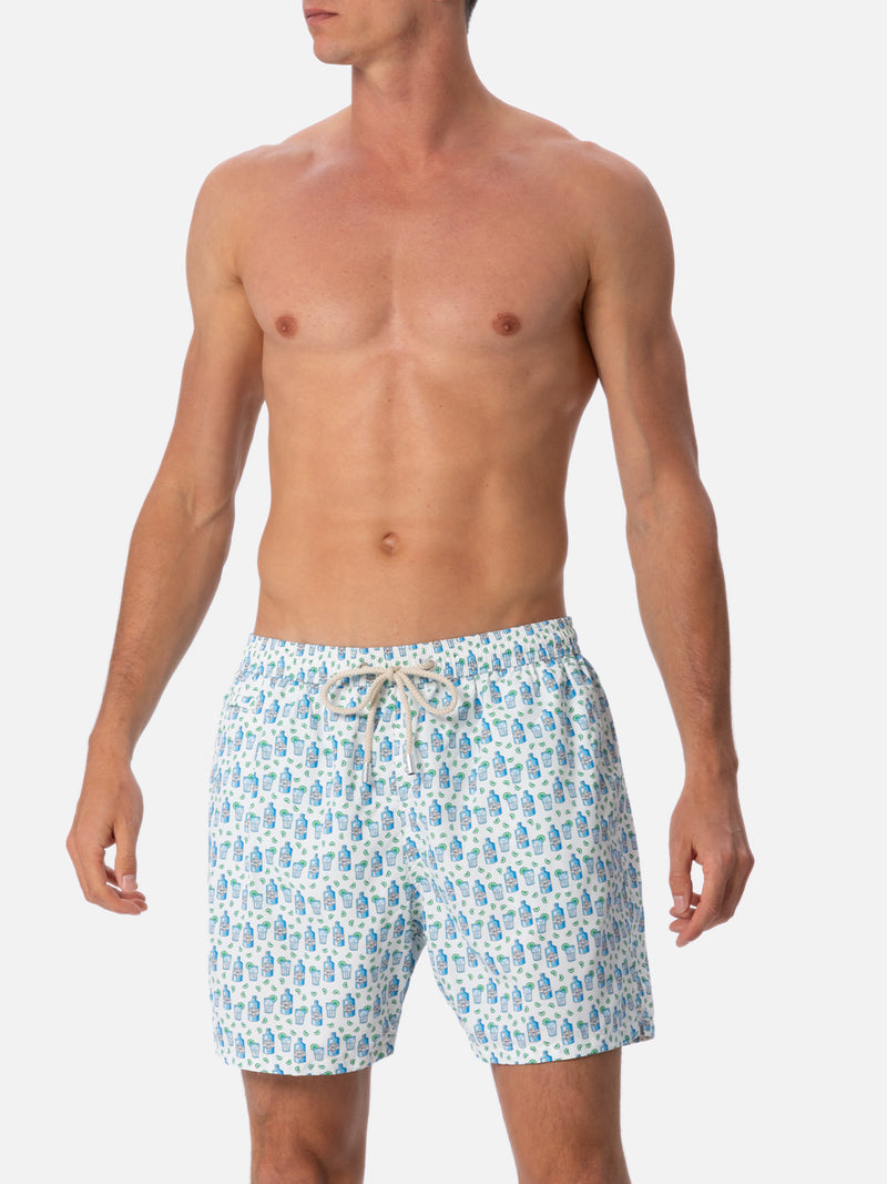 Man lightweight fabric swim-shorts Lighting Micro Fantasy with gin tonic print