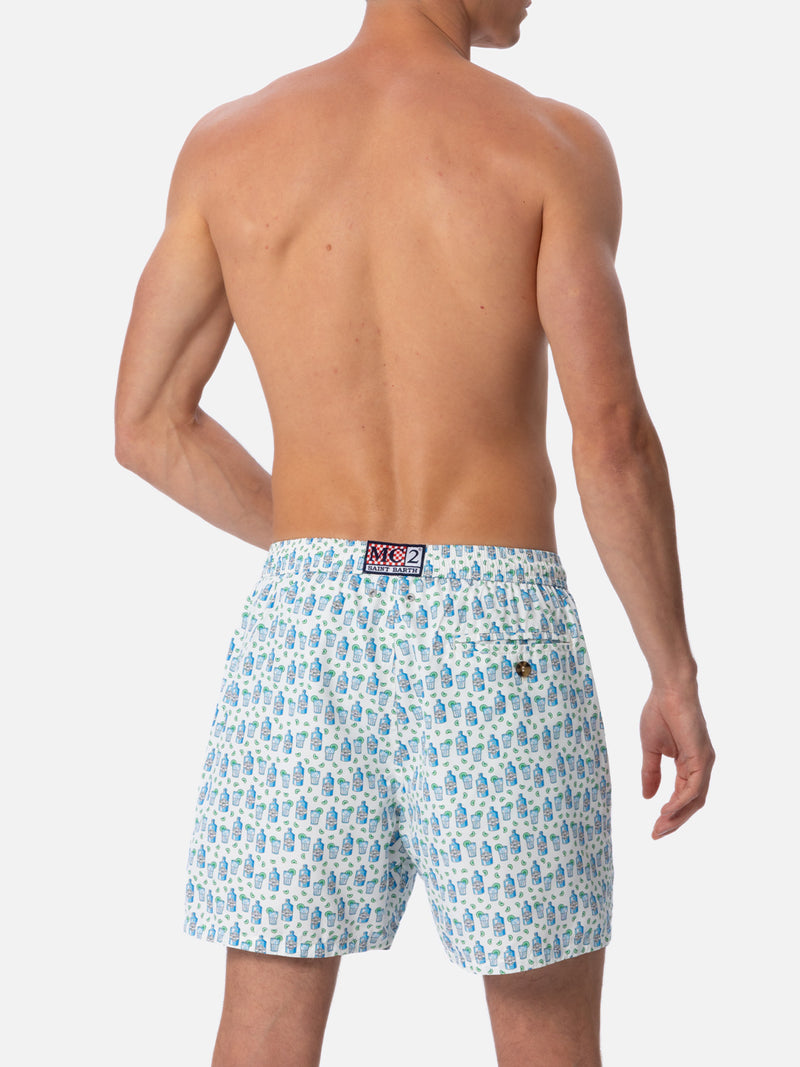 Man lightweight fabric swim-shorts Lighting Micro Fantasy with gin tonic print