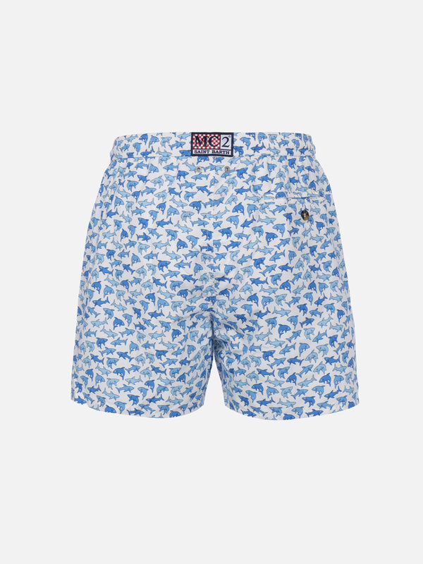 Man lightweight fabric swim-shorts Lighting 70 with sharks print