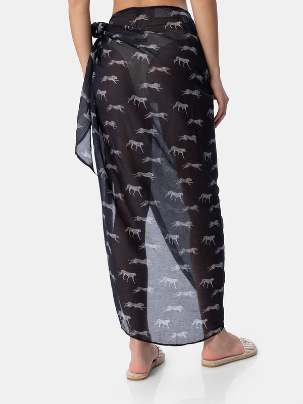 Woman silk voile long pareo Oasi with animalier print