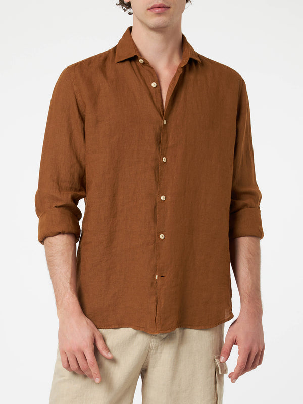Camicia da uomo in lino cammello Pamplona