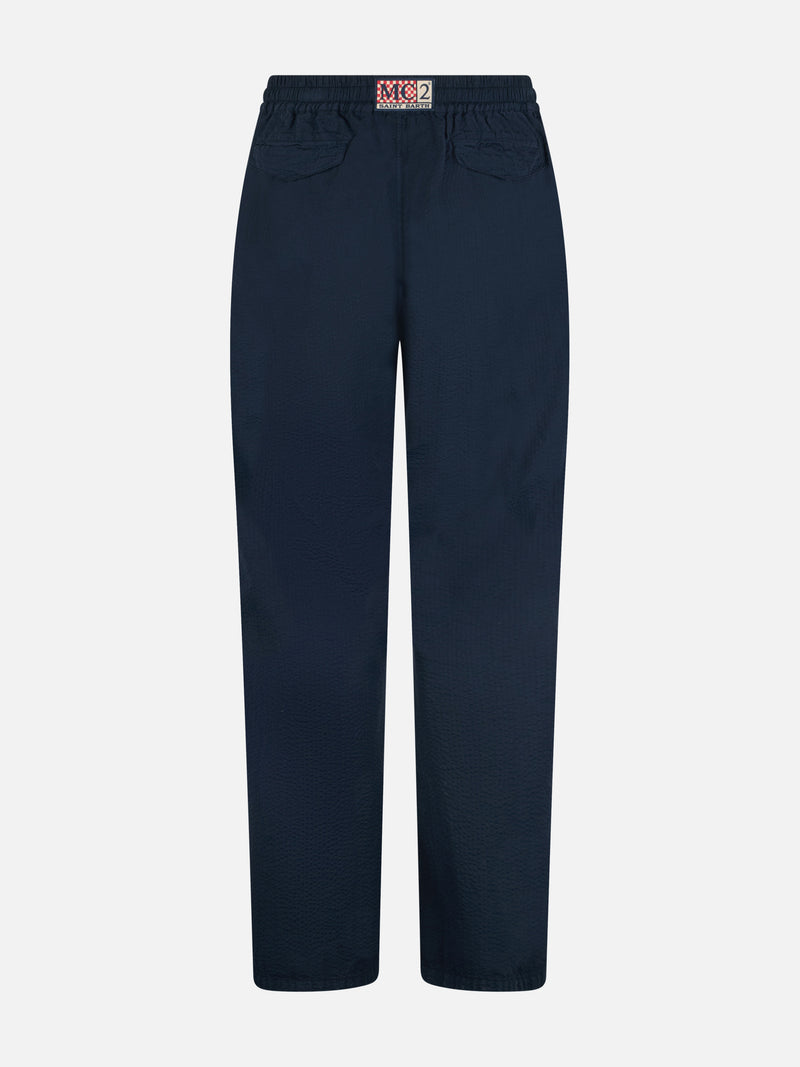 Man navy blue seersucker cotton pants Relais