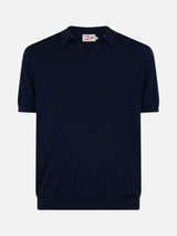 Man navy blue knit polo shirt Sloan