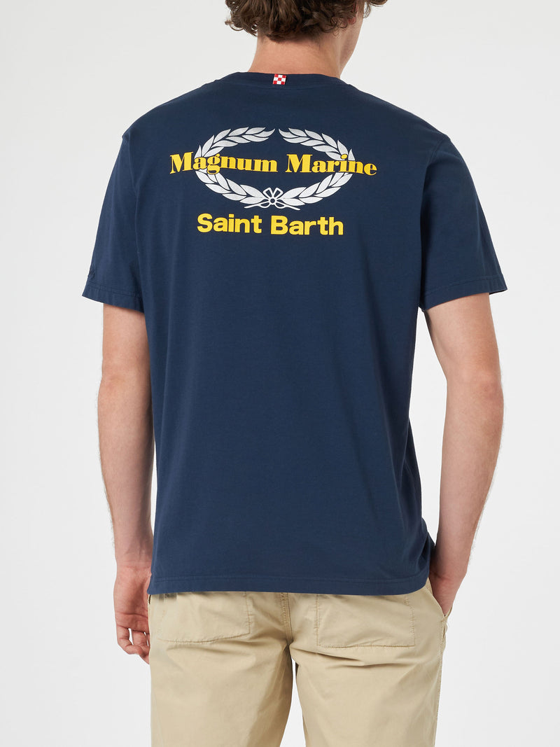 T-shirt da uomo in cotone con stampa Magnum Marine &amp; Saint Barth davanti e dietro | EDIZIONE SPECIALE MAGNUM MARINE