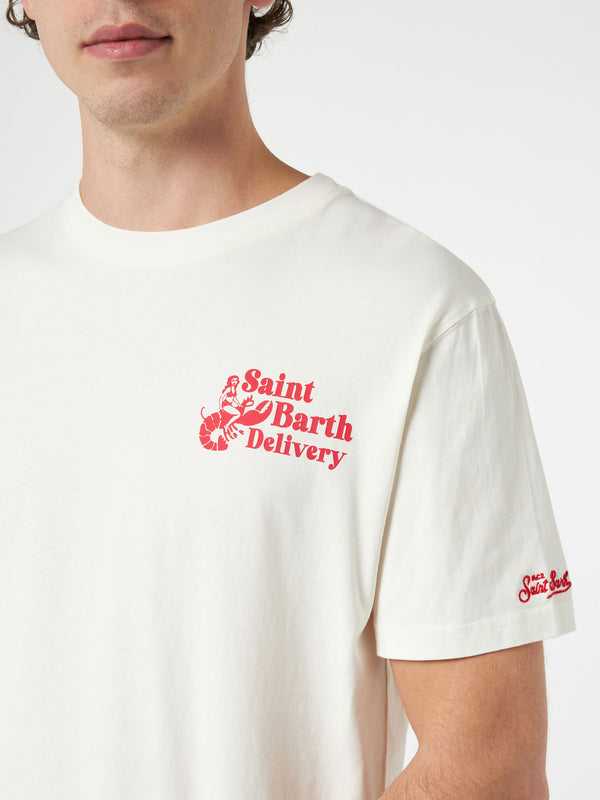 Man cotton t-shirt with Saint Barth lobster delivery placed print