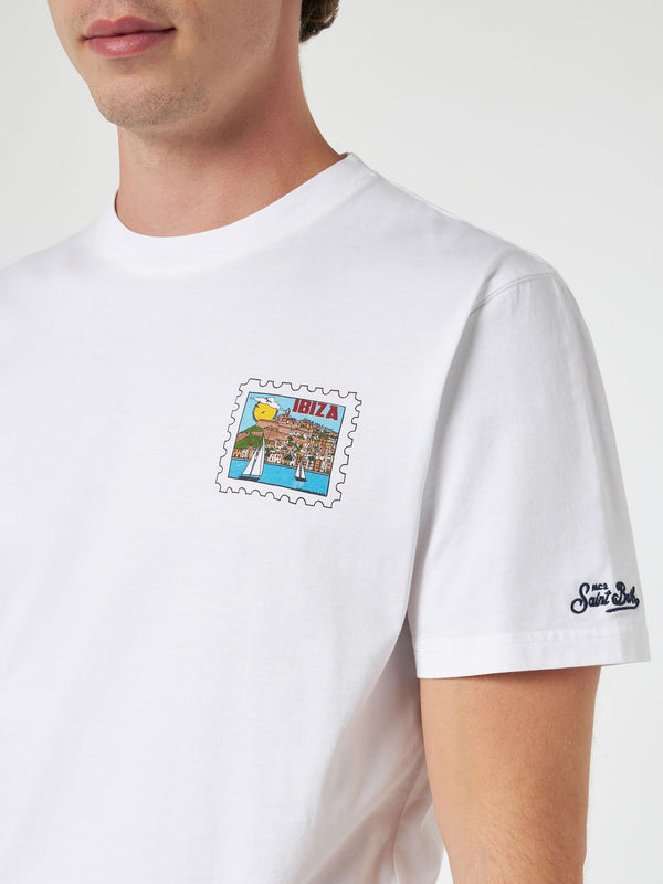 T-shirt da uomo in cotone con stampa cartolina Ibiza davanti e dietro | EDIZIONE SPECIALE ALESSANDRO ENRIQUEZ