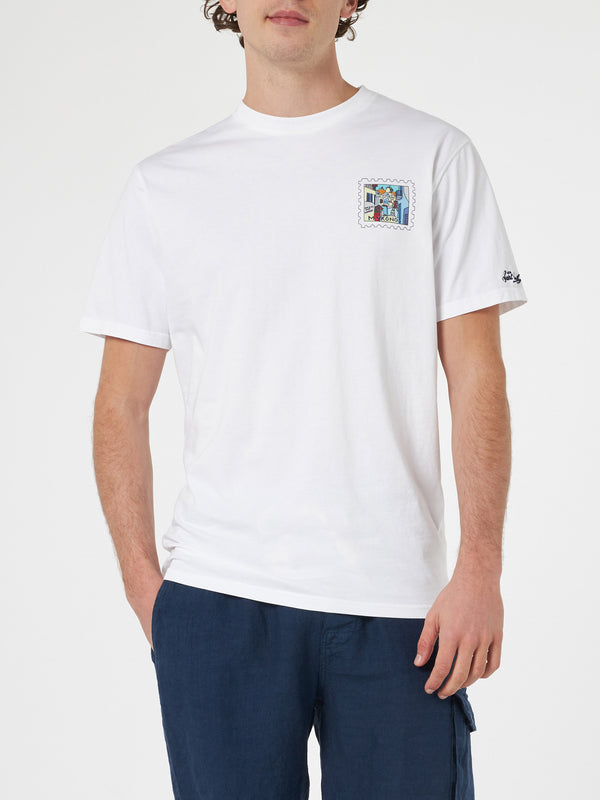 Man cotton t-shirt with Mykonos postcard front and back print | ALESSANDRO ENRIQUEZ SPECIAL EDITION