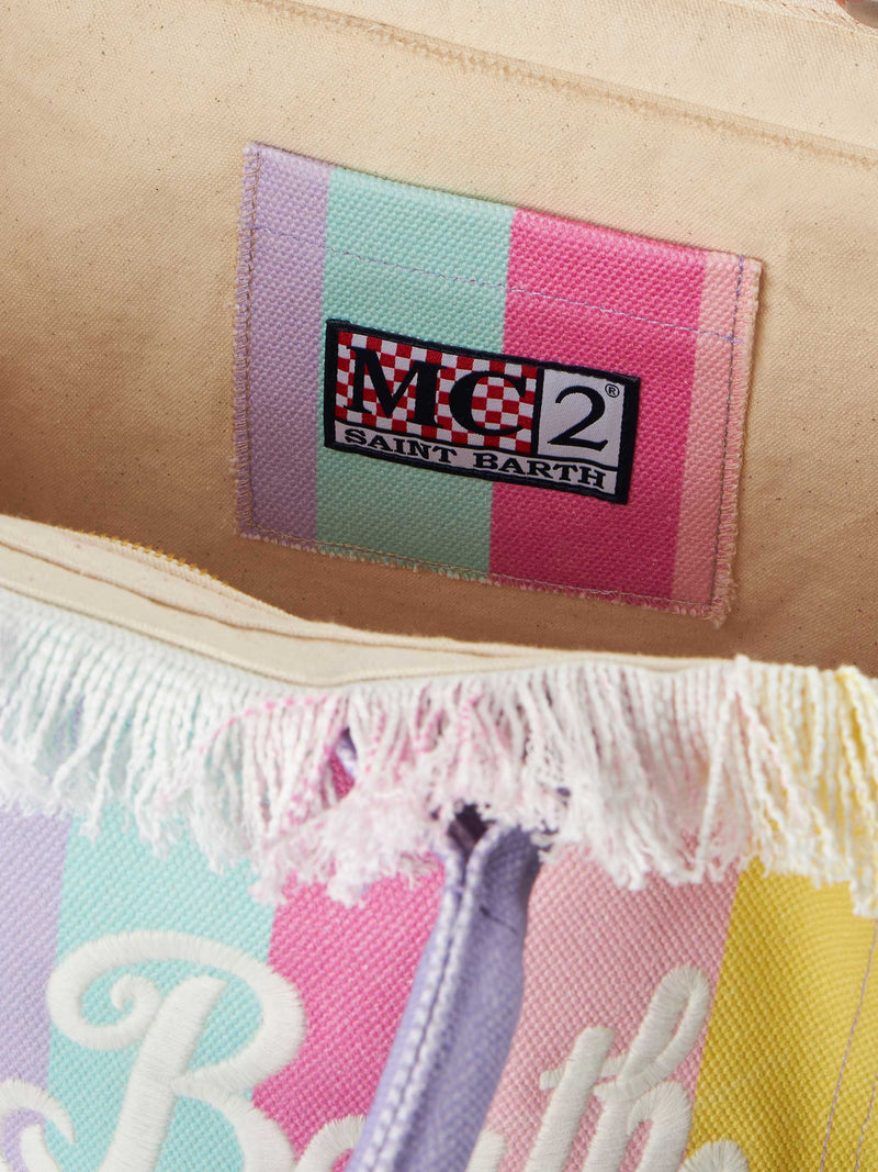 Multicolor striped cotton canvas Vanity tote bag
