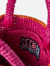 Fuchsia Mini Vanity Raffia bag with embroidery