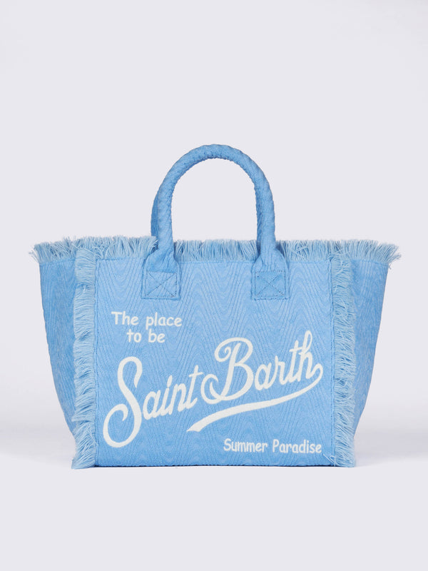 Light blue terry embossed Vanity Sponge tote bag