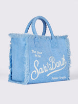 Light blue terry embossed Vanity Sponge tote bag