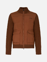 Man brown padded jacket with knitted sleeves