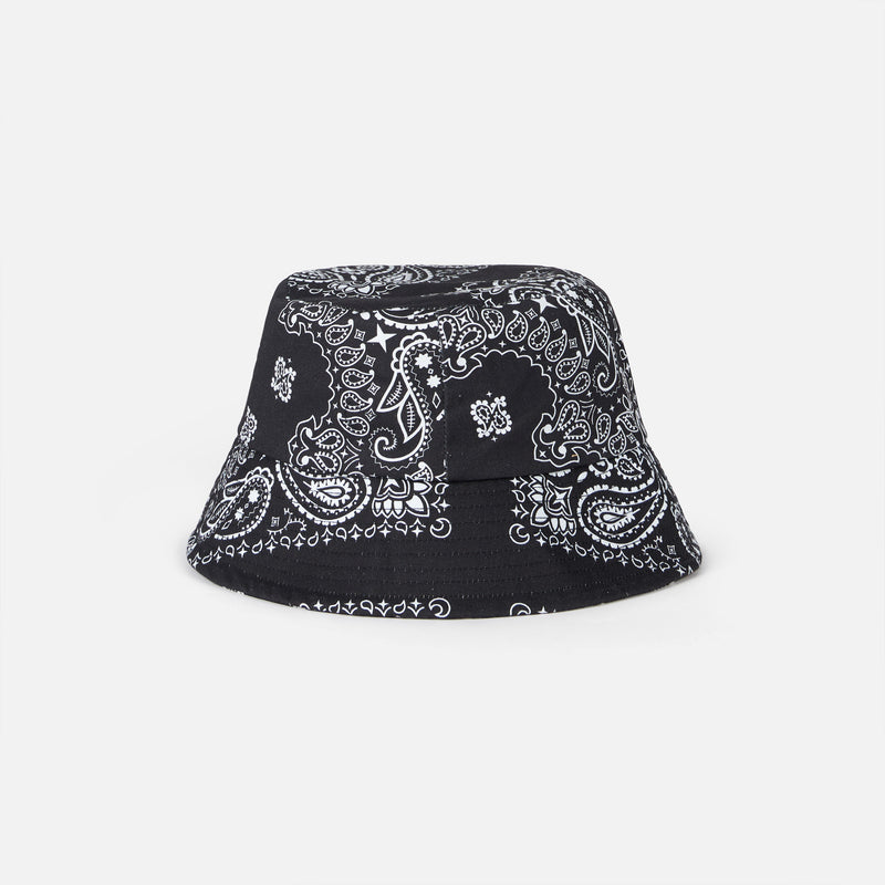 Cotton bucket hat with front embroidery and bandanna pattern