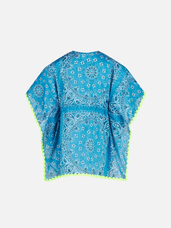 Girl poncho with light blue bandanna print