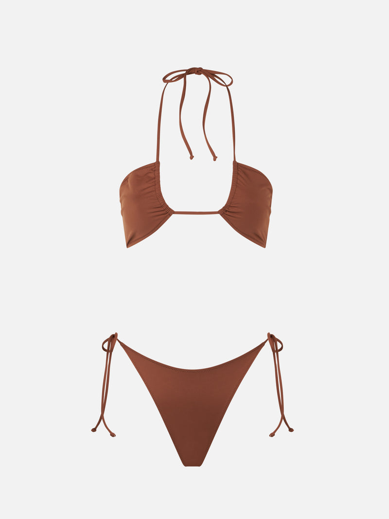 Woman brown bandeau bikini