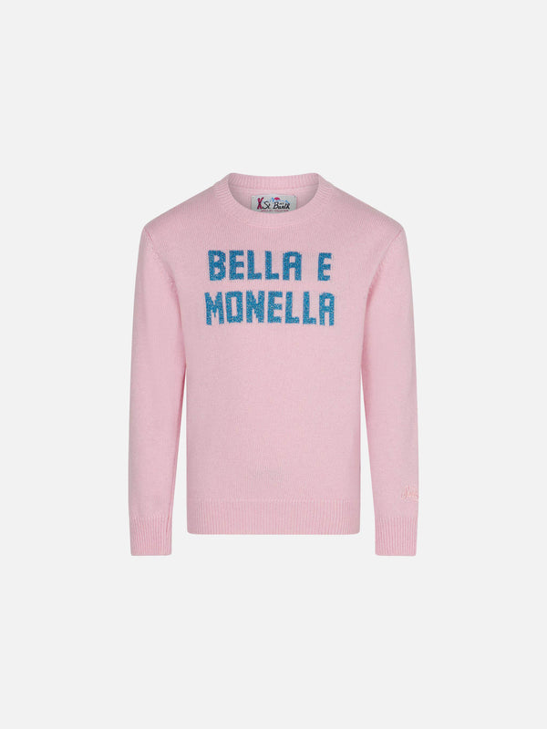 Girl crewneck sweater with bella e monella lettering