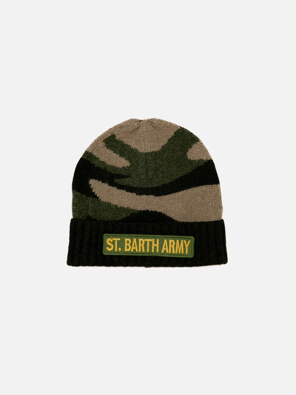 Cappello in misto cashmere con patch St. Barth Army