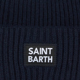 Berretto da bambino blu a coste con etichetta Saint Barth