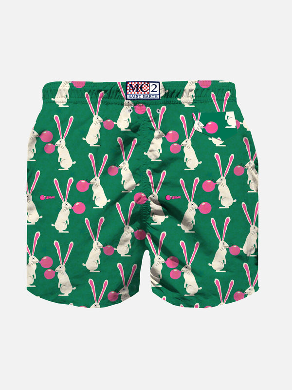 Boy lightweight fabric swimshorts with Big Babol rabbit print | BIG BABOL SPECIAL EDITION