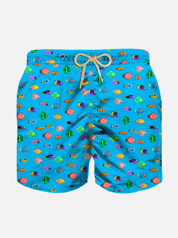 Boy light fabric swim shorts with fish print