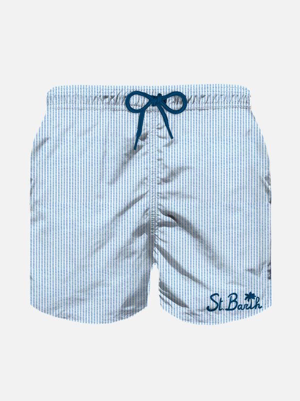 Boy seersucker swim shorts with striped print