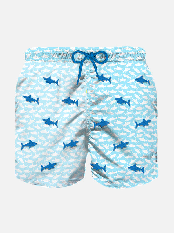 Boy swim shorts with embroidered sharks