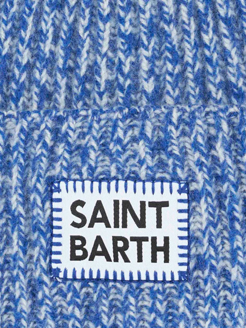 Berretto da bambino bianco e bluette mouliné con ricamo Saint Barth