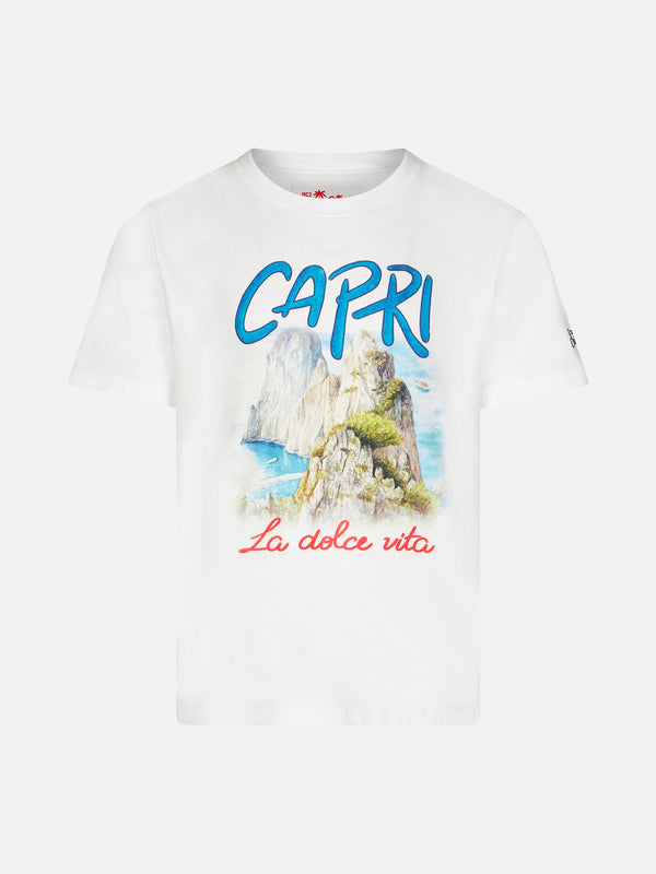 Boy cotton t-shirt with Capri La dolce Vita front print