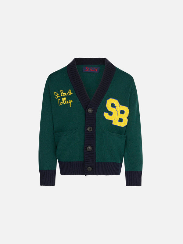 Knitted cardigan with patch and St. Barth College embroidery