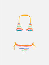 Bikini da bambina a triangolo con fantasia multicolore