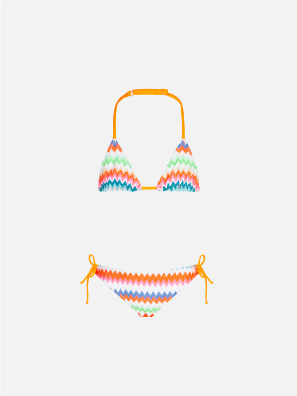 Girl triangle bikini with multicolor pattern