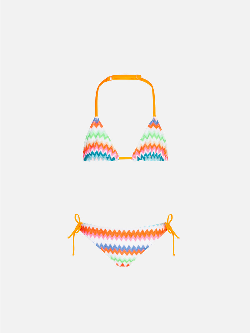 Girl triangle bikini with multicolor pattern