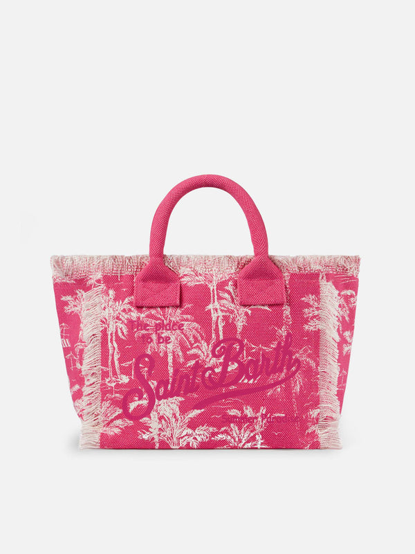 Borsa a mano Colette in tela di cotone rosa con stampa toile de jouy