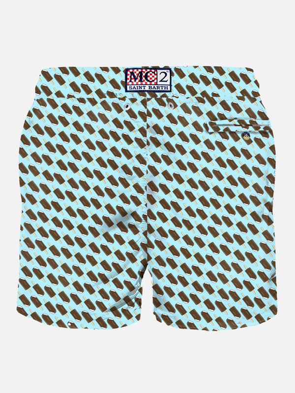 Man light fabric swim shorts with Cremino print | Algida® Special Edition