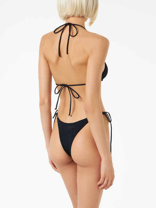Woman black crinkle triangle bikini