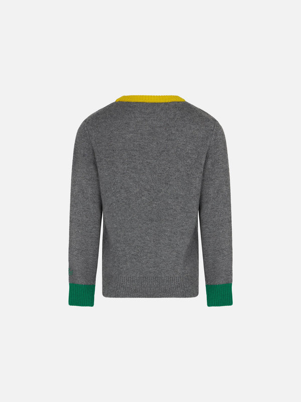 Boy grey crewneck sweater with embroidery