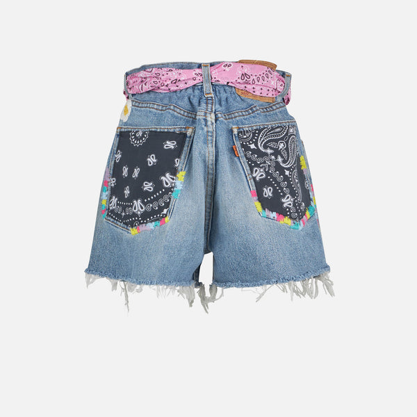 Girl upcycled denim shorts with embroidery