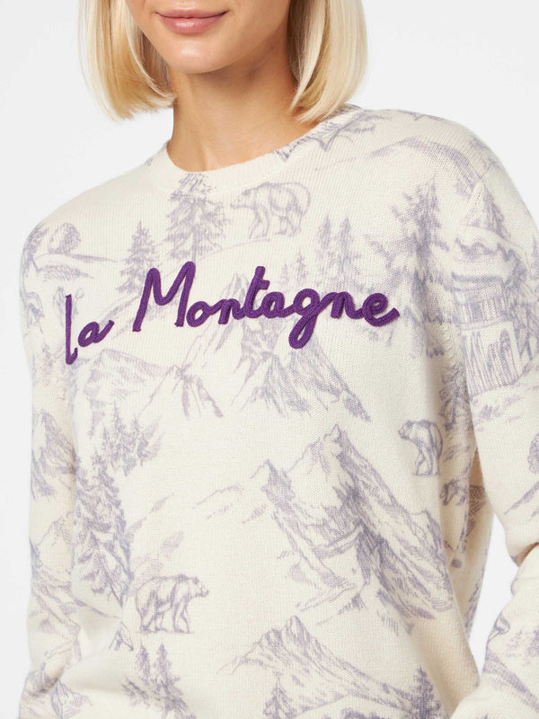 Woman crewneck sweater with La montagne print