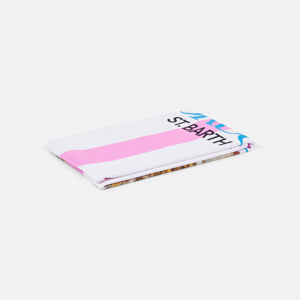 Printed soft terry beach towel with stripes and Fiorucci Angels | FIORUCCI SPECIAL EDITION