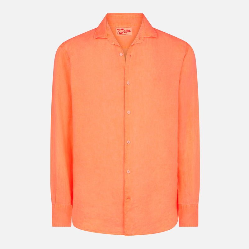 Camicia da uomo Pamplona in lino arancione fluo