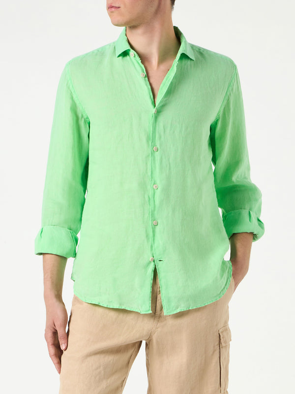 Camicia da uomo Pamplona in lino verde fluo color acqua