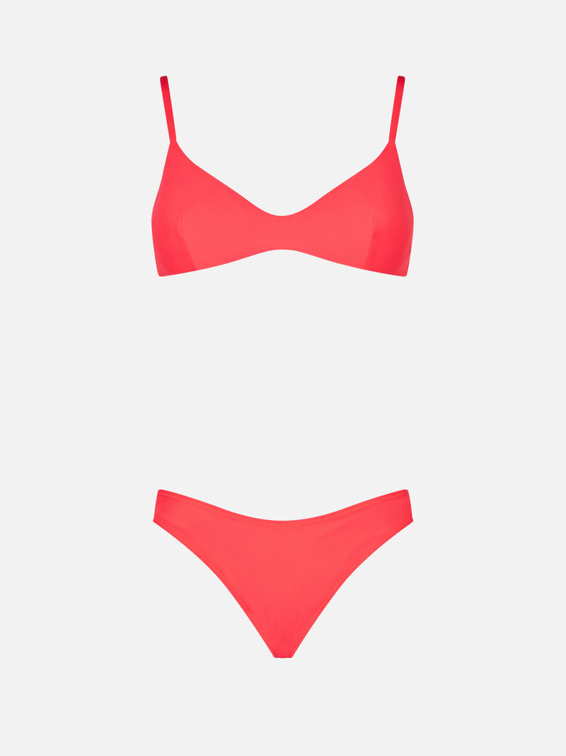 Woman fluo red bralette bikini
