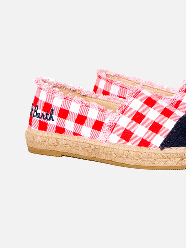 Gingham canvas espadrillas with embroidery