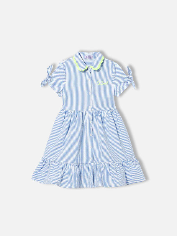 Girl dress Queenie with white and light blue stripes