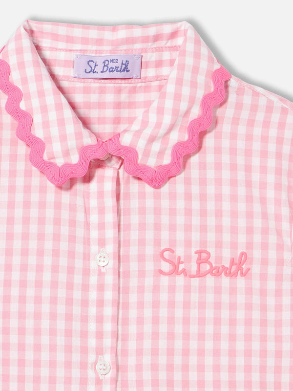 Girl dress with white and pink gingham print