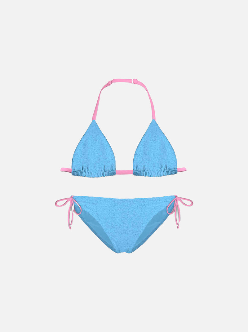 Girl light blue triangle bikini
