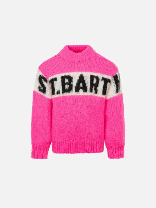 Girl boxy shape soft sweater with St. Barth jacquard print