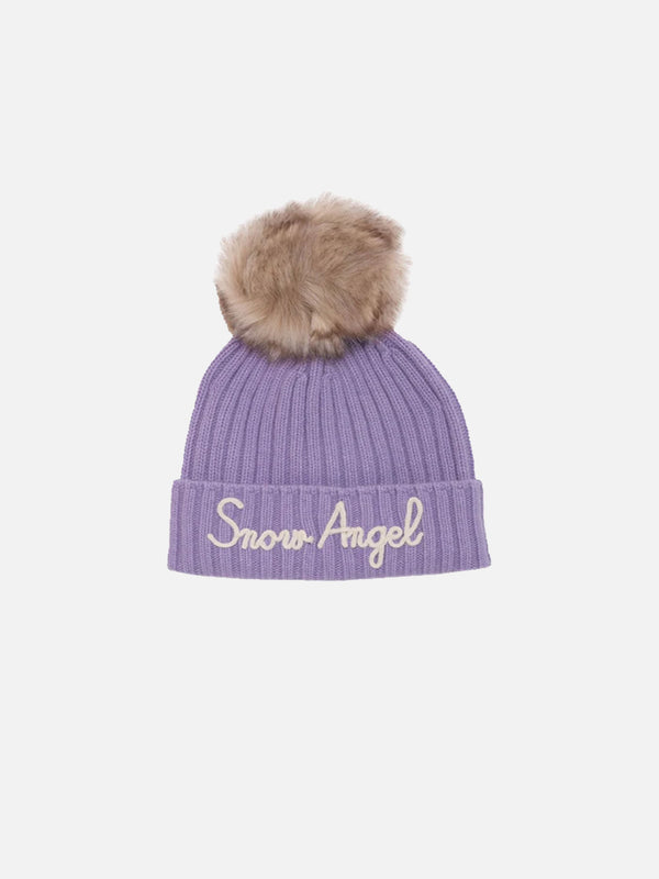 Girl hat with pompon and Snow Angel embroidery