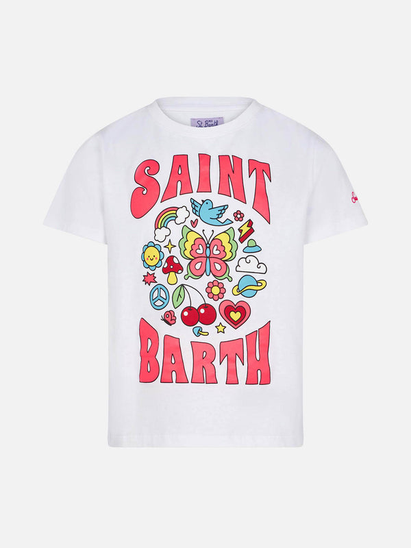 Girl cotton t-shirt with Saint Barth print