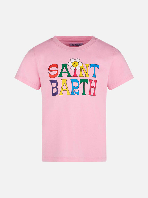 Girl t-shirt with Saint Barth logo and daisy